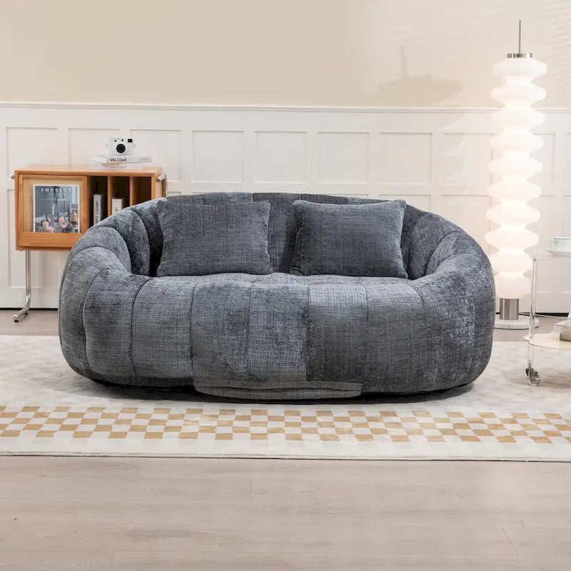Canapé deux places moderne gris en chenille, chaise longue