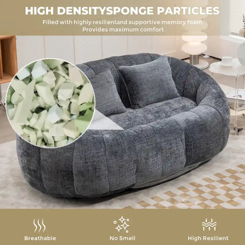 Canapé deux places moderne gris en chenille, chaise longue