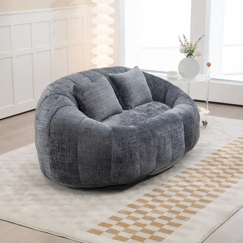 Canapé deux places moderne gris en chenille, chaise longue