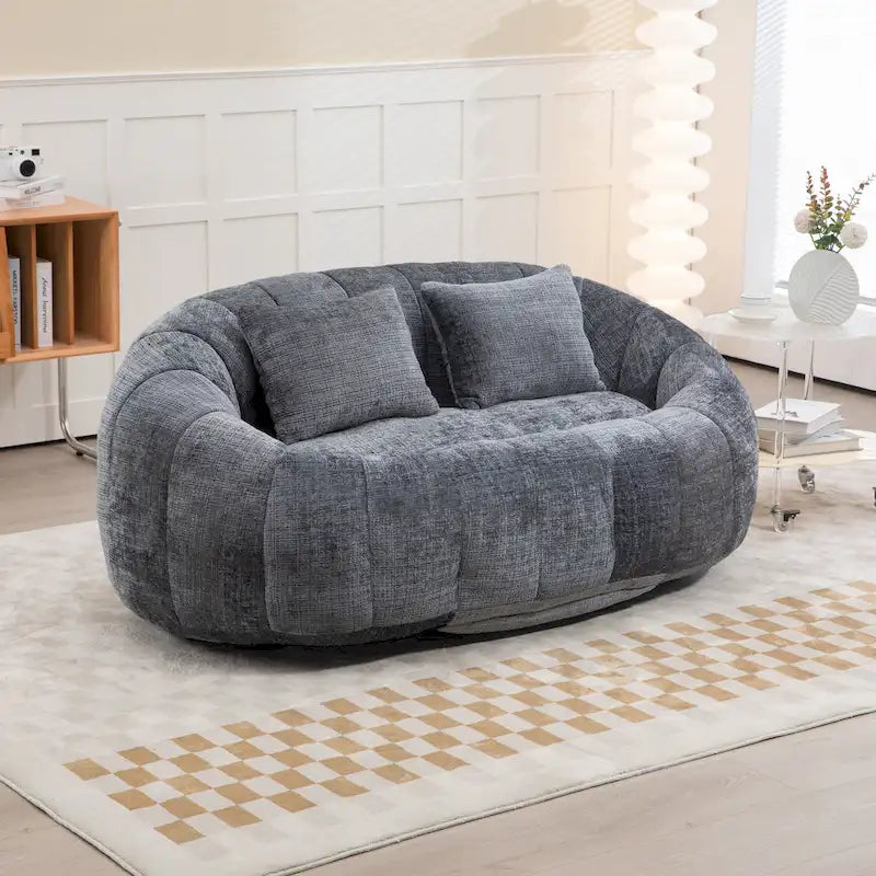 Canapé deux places moderne gris en chenille, chaise longue