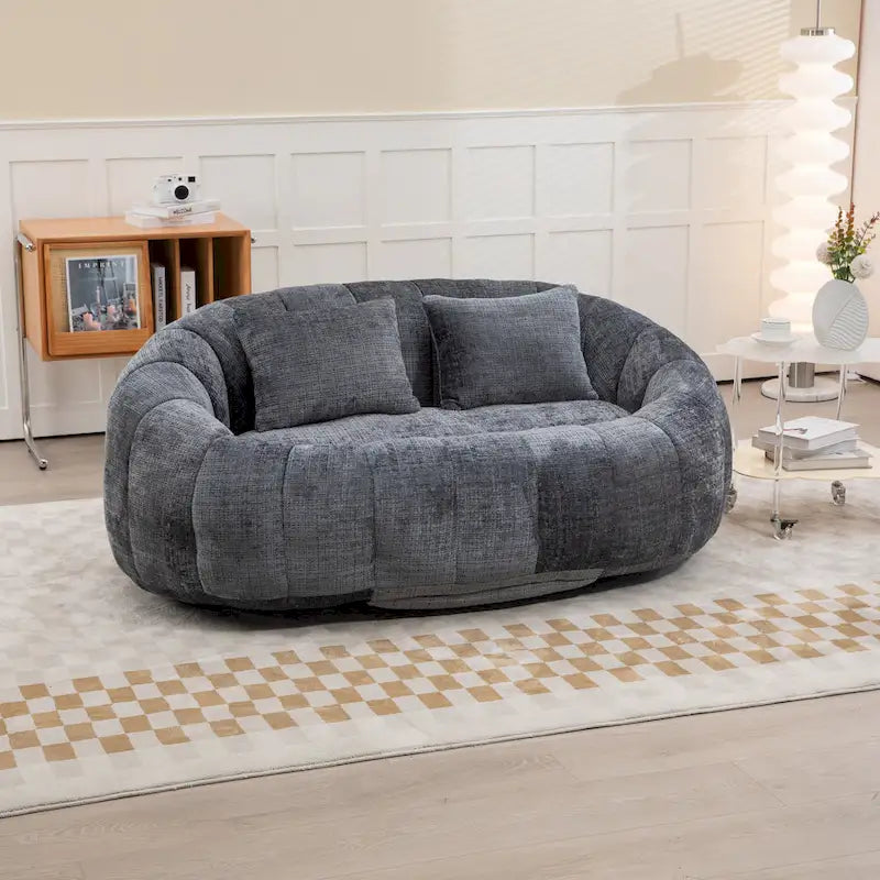 Canapé deux places moderne gris en chenille, chaise longue