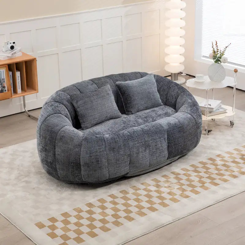 Canapé deux places moderne gris en chenille, chaise longue