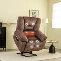 Fauteuil inclinable électrique en velours marron, massage, chauffage, poches, 8 points