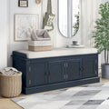 Banc de rangement rembourré multifonctionnel à 4 portes Farmhouse 42.70 avec étagères réglables et range-chaussures