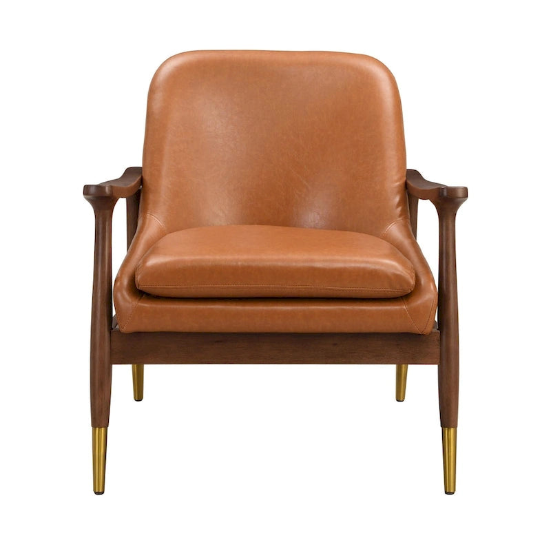 Fauteuil de détente moderne en similicuir PU, structure en bois massif, style milieu du siècle