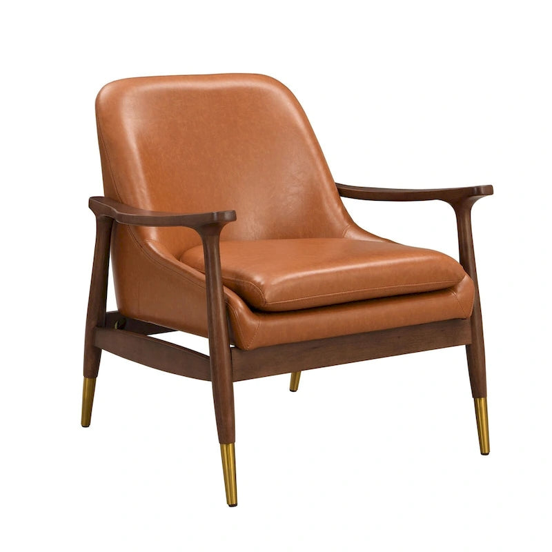 Fauteuil de détente moderne en similicuir PU, structure en bois massif, style milieu du siècle