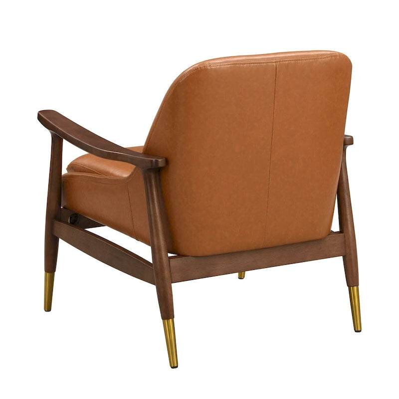 Fauteuil de détente moderne en similicuir PU, structure en bois massif, style milieu du siècle