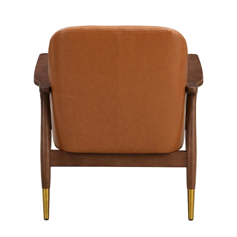 Fauteuil de détente moderne en similicuir PU, structure en bois massif, style milieu du siècle