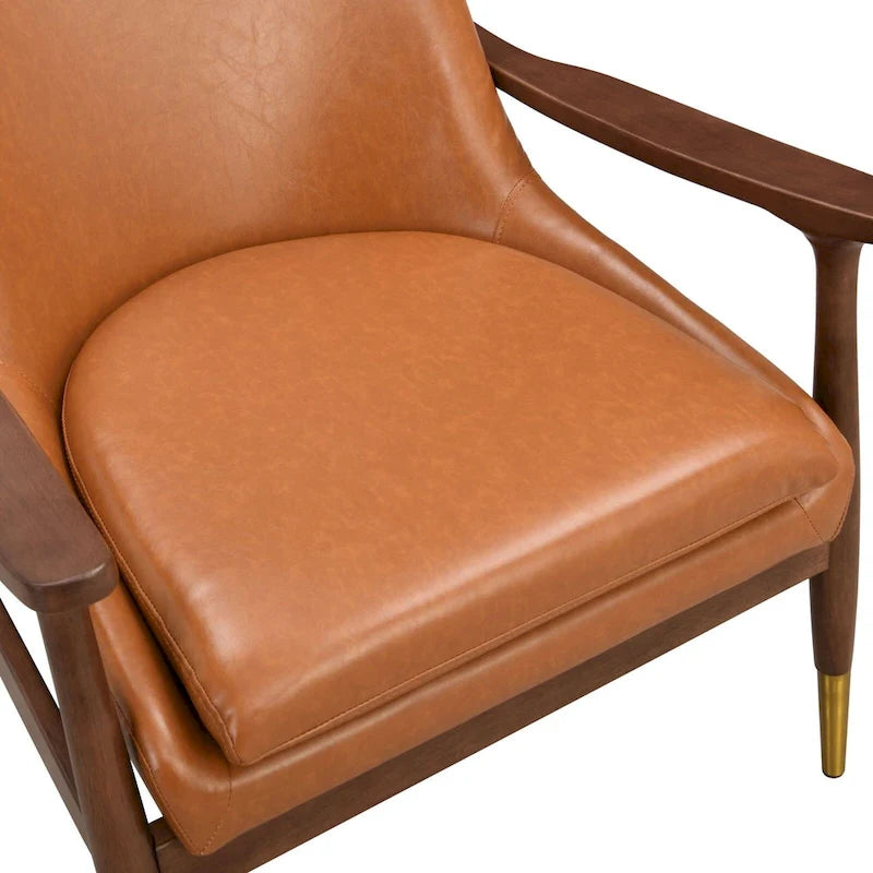 Fauteuil de détente moderne en similicuir PU, structure en bois massif, style milieu du siècle