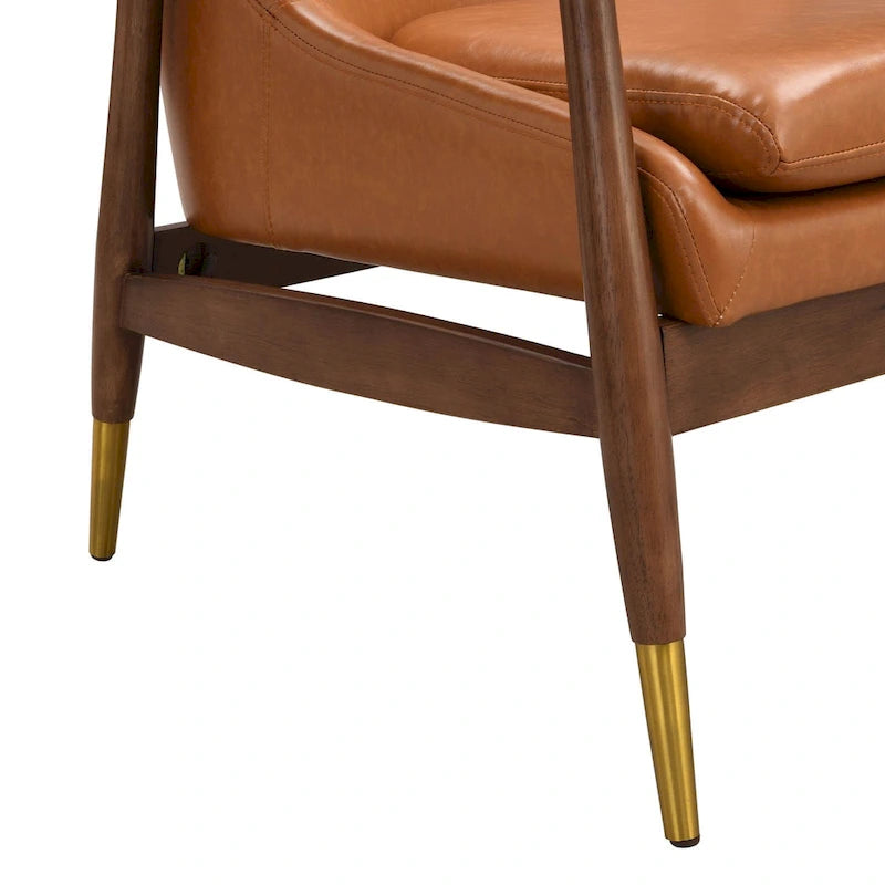 Fauteuil de détente moderne en similicuir PU, structure en bois massif, style milieu du siècle