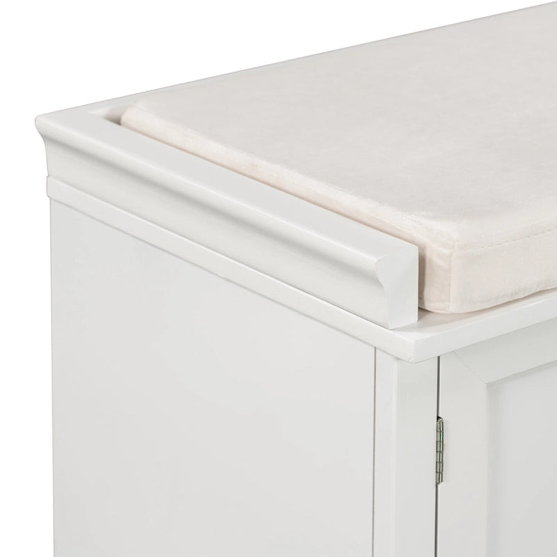 Banc de rangement avec 2 tiroirs et 2 placards, banc à chaussures avec coussin amovible pour salon
