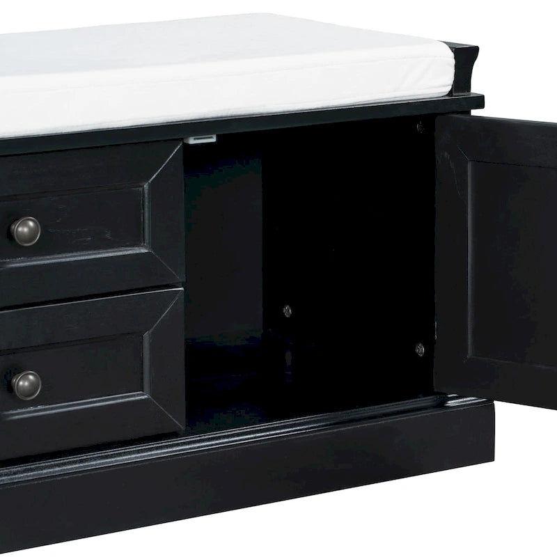 Banc de rangement avec 2 tiroirs et 2 placards, banc à chaussures avec coussin amovible pour salon