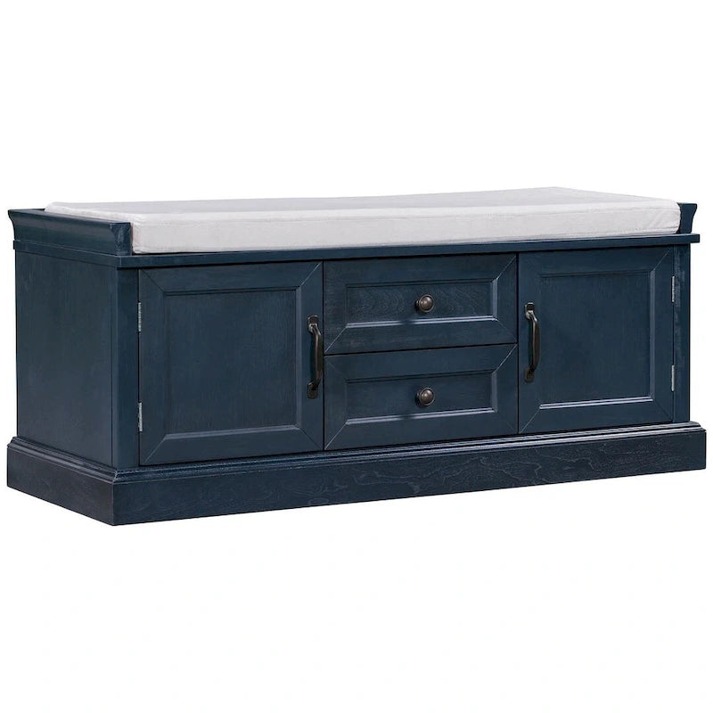 Banc de rangement rembourré de style campagnard avec 2 tiroirs et 2 placards