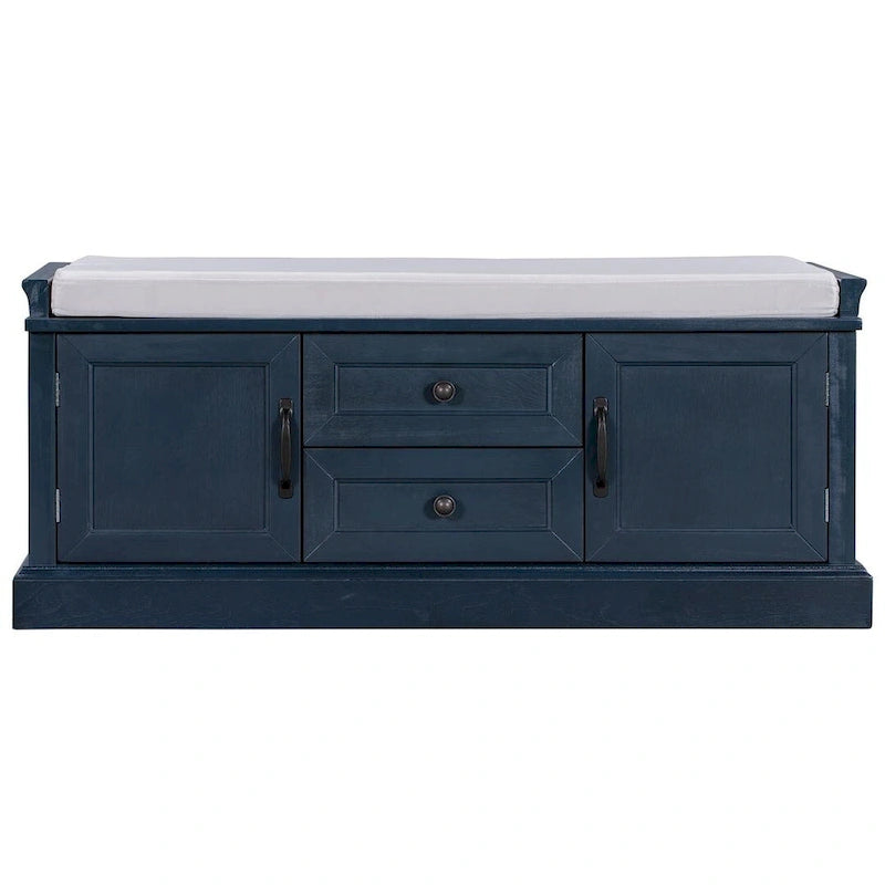 Banc de rangement rembourré de style campagnard avec 2 tiroirs et 2 placards