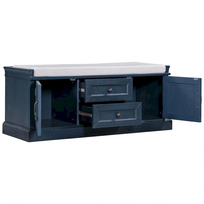 Banc de rangement rembourré de style campagnard avec 2 tiroirs et 2 placards