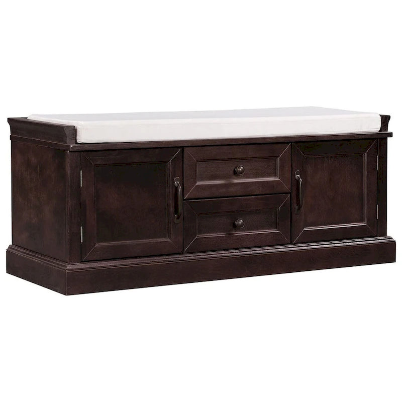 Banc de rangement rembourré de style campagnard avec 2 tiroirs et 2 placards
