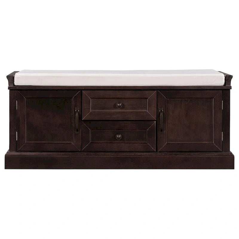 Banc de rangement rembourré de style campagnard avec 2 tiroirs et 2 placards