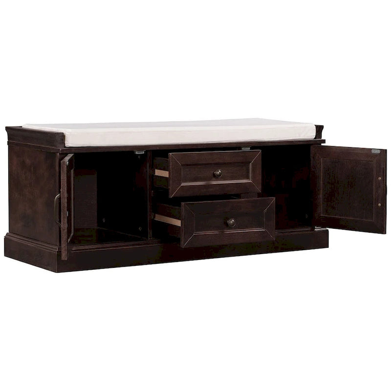 Banc de rangement rembourré de style campagnard avec 2 tiroirs et 2 placards