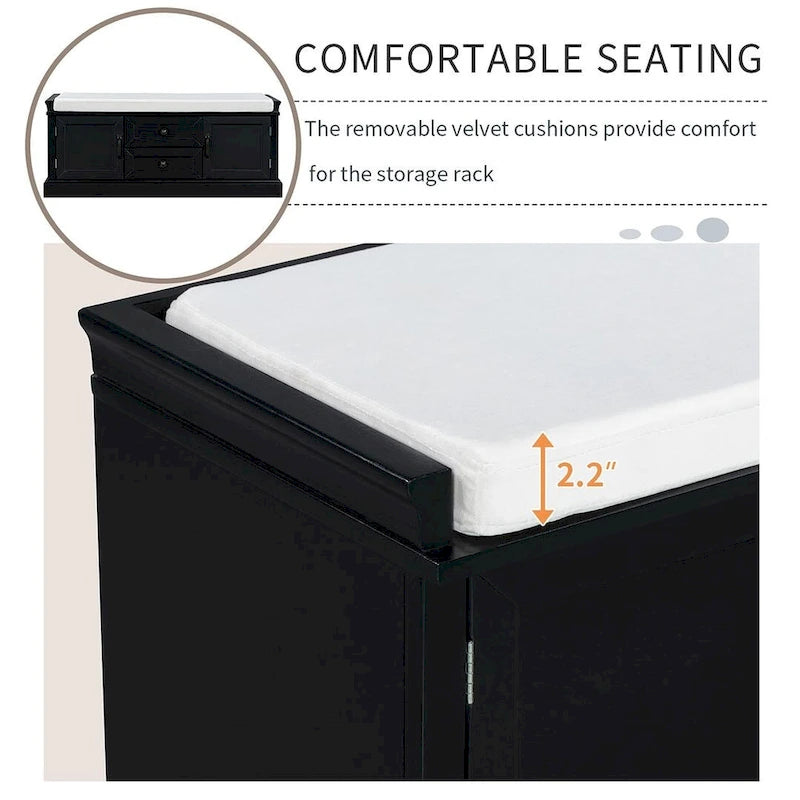 Banc de rangement rembourré de style campagnard avec 2 tiroirs et 2 placards