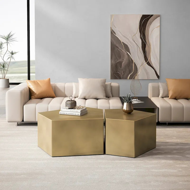 Ensemble de tables basses gigognes pentagonales irrégulières, ensemble de tables basses géométriques, ensemble de tables d'appoint, ensemble de tables basses cocktail (ensemble de 2 pièces)