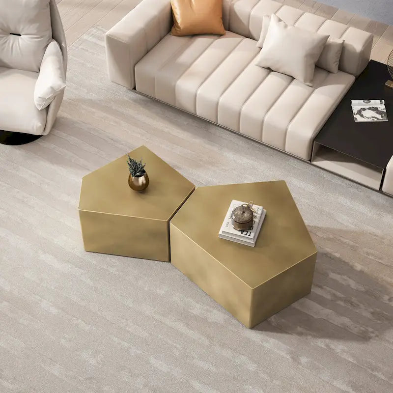 Ensemble de tables basses gigognes pentagonales irrégulières, ensemble de tables basses géométriques, ensemble de tables d'appoint, ensemble de tables basses cocktail (ensemble de 2 pièces)