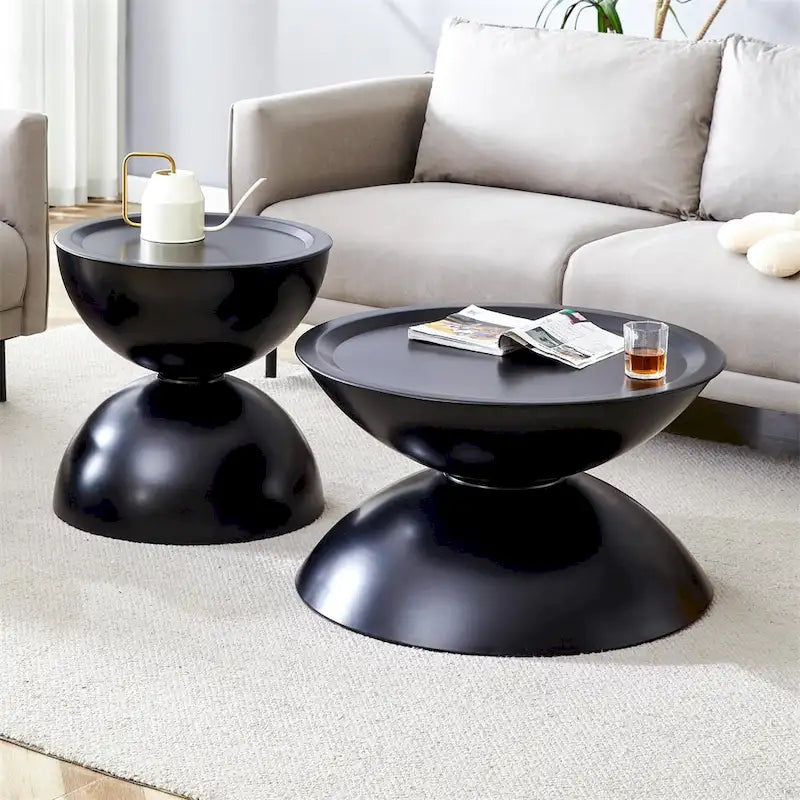 Round Storage Coffee Tables with Metal Frame (Set of 2)