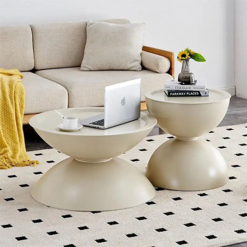 Tables basses rondes de rangement avec structure en métal (lot de 2)