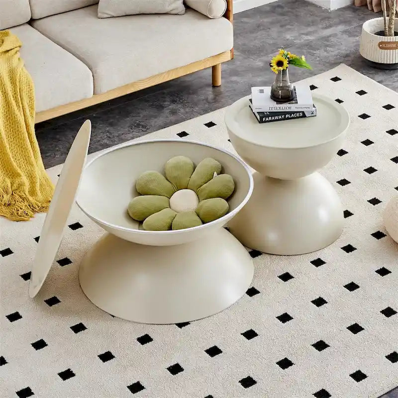 Tables basses rondes de rangement avec structure en métal (lot de 2)