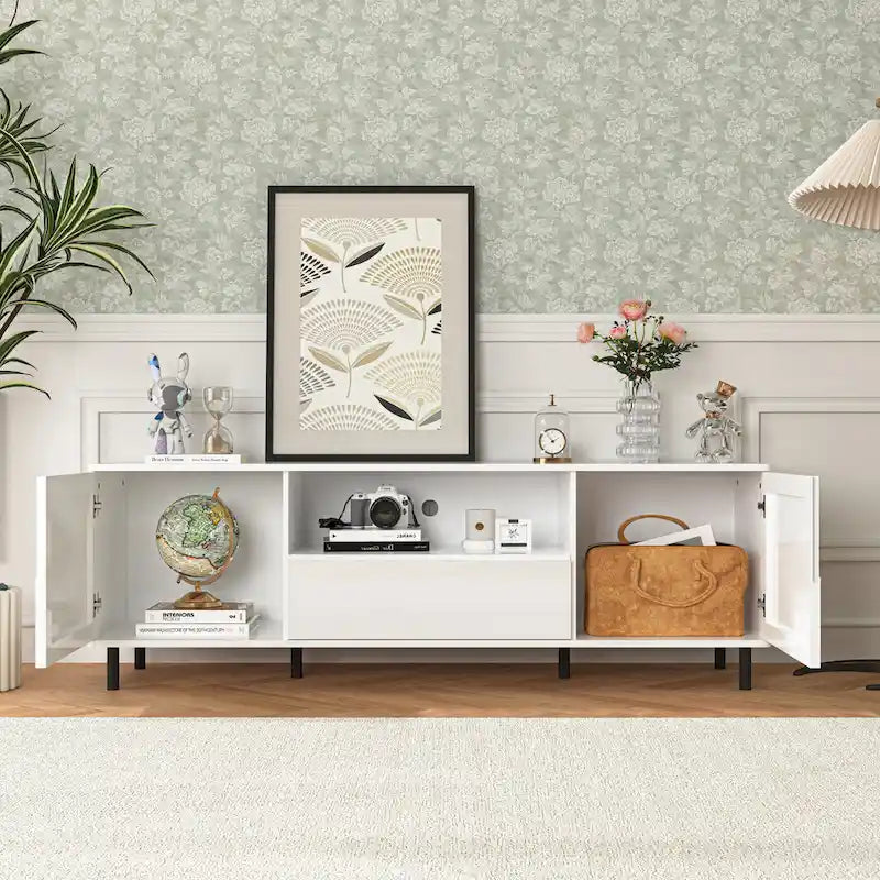 Meuble TV moderne à panneaux brillants, support TV, centre de divertissement avec étagères de rangement, meuble TV pour salon, chambre