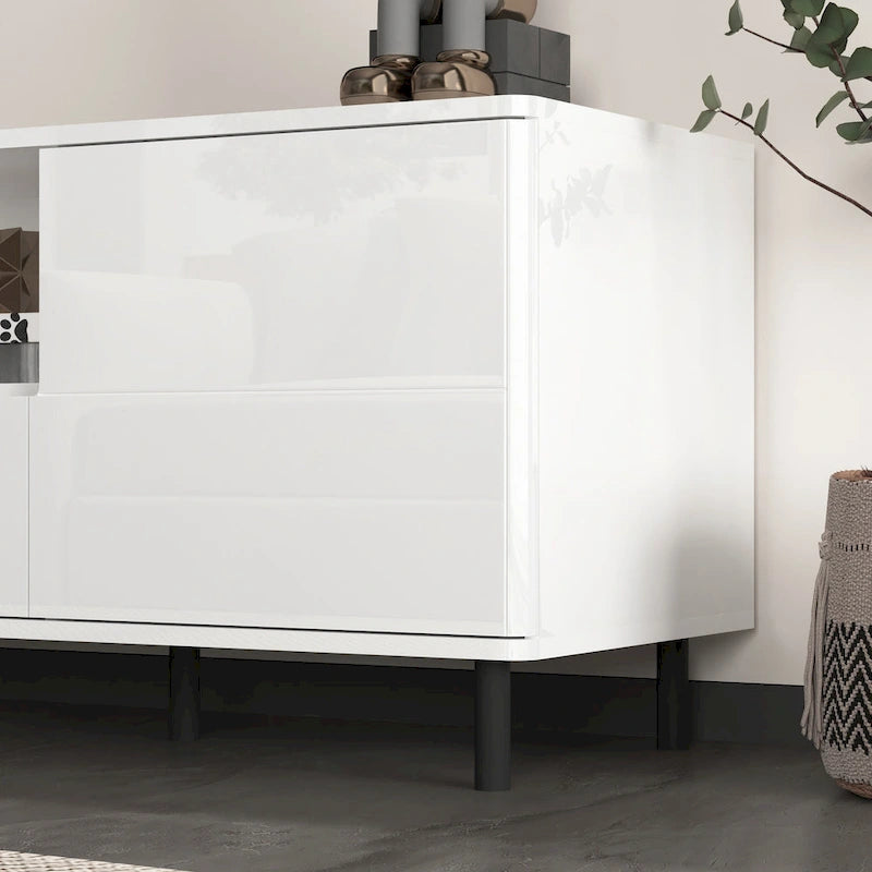 Meuble TV moderne à panneaux brillants, support TV, centre de divertissement avec étagères de rangement, meuble TV pour salon, chambre