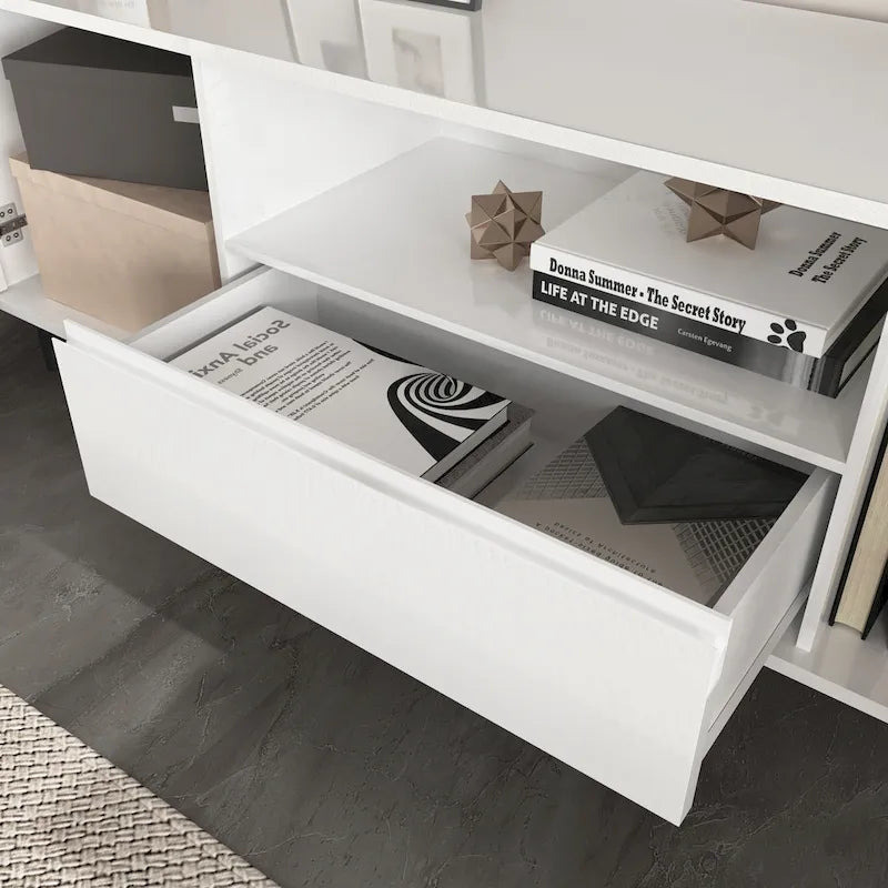 Meuble TV moderne à panneaux brillants, support TV, centre de divertissement avec étagères de rangement, meuble TV pour salon, chambre