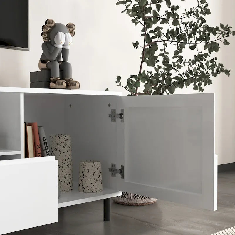 Meuble TV moderne à panneaux brillants, support TV, centre de divertissement avec étagères de rangement, meuble TV pour salon, chambre