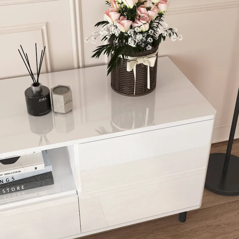 Meuble TV moderne à panneaux brillants, support TV, centre de divertissement avec étagères de rangement, meuble TV pour salon, chambre