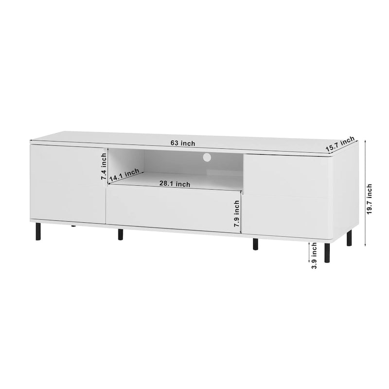 Meuble TV moderne à panneaux brillants, support TV, centre de divertissement avec étagères de rangement, meuble TV pour salon, chambre