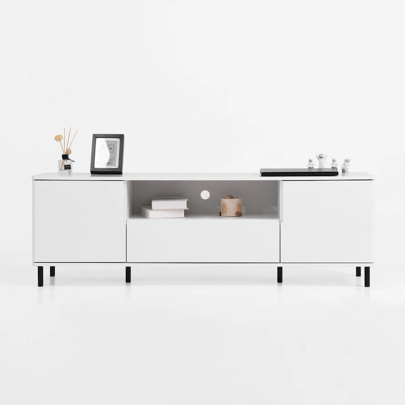Meuble TV moderne à panneaux brillants, support TV, centre de divertissement avec étagères de rangement, meuble TV pour salon, chambre