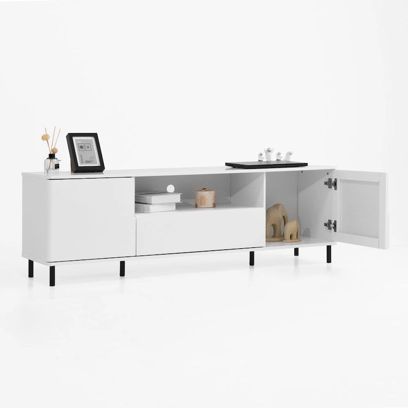 Meuble TV moderne à panneaux brillants, support TV, centre de divertissement avec étagères de rangement, meuble TV pour salon, chambre
