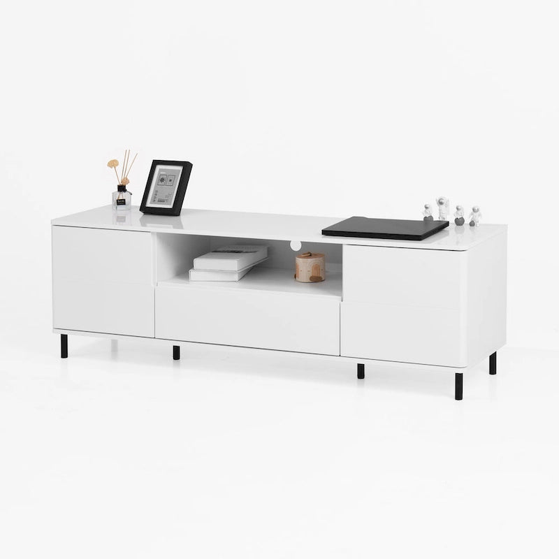 Meuble TV moderne à panneaux brillants, support TV, centre de divertissement avec étagères de rangement, meuble TV pour salon, chambre