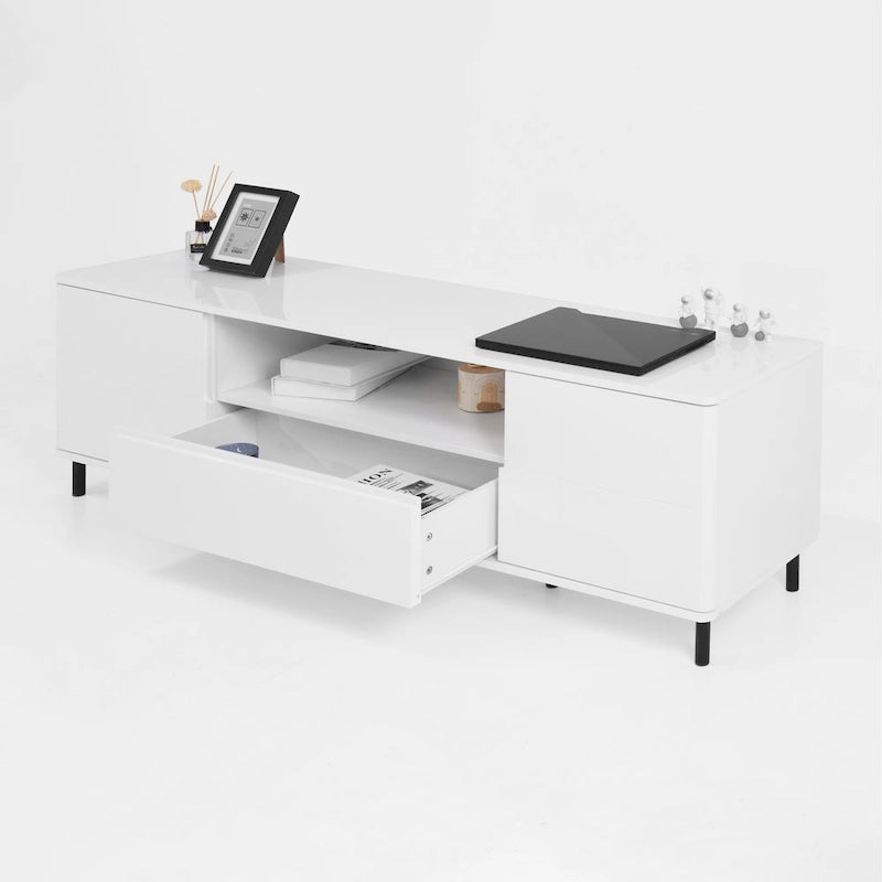 Meuble TV moderne à panneaux brillants, support TV, centre de divertissement avec étagères de rangement, meuble TV pour salon, chambre
