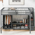 Cadre de lit mezzanine double avec armoire, table de rangement basse et escalier de rangement