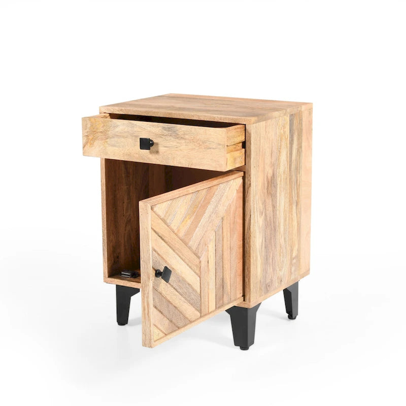Christopher Knight Home - Table de chevet Harper en bois massif, finition naturelle, fabriquée à la main, avec tiroir