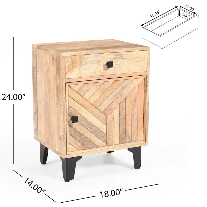 Christopher Knight Home - Table de chevet Harper en bois massif, finition naturelle, fabriquée à la main, avec tiroir