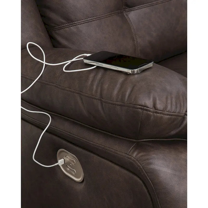 Canapé d'angle inclinable électrique 3 pièces Punch Up marron foncé, Signature Design by Ashley - 112 cm (L) x 39 cm (P) x 41 cm (H)