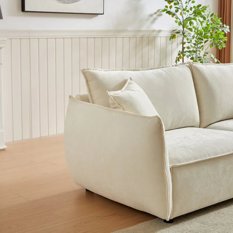 Ensemble de canapé modulable 4 places en lin 2 pièces avec combinaison 3+1 places, structure en bois et 3 coussins