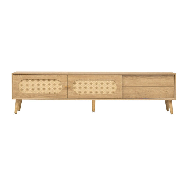Meuble TV pour téléviseurs jusqu'à 80 pouces, style ferme moderne, meuble multimédia avec pieds en bois massif