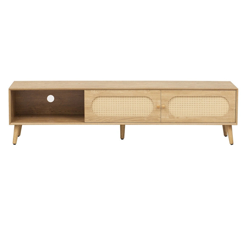 Meuble TV pour téléviseurs jusqu'à 80 pouces, style ferme moderne, meuble multimédia avec pieds en bois massif