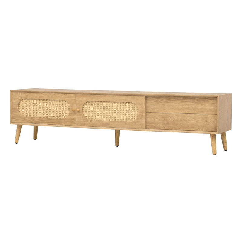 Meuble TV pour téléviseurs jusqu'à 80 pouces, style ferme moderne, meuble multimédia avec pieds en bois massif
