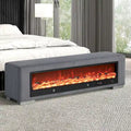 Banc en chenille Goffney de Furniture of America avec simulateur de cheminée et audio Bluetooth