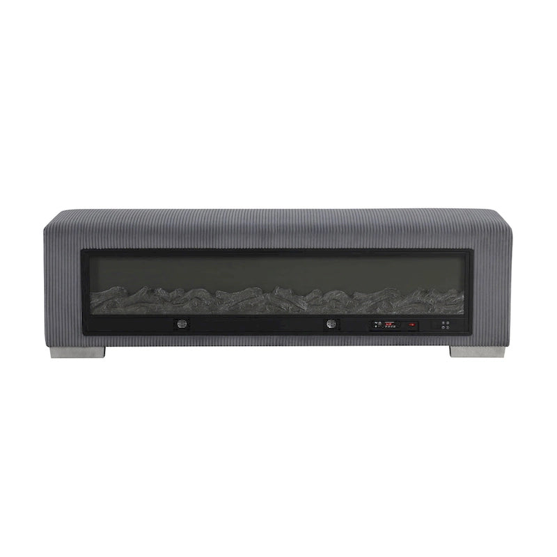 Banc en chenille Goffney de Furniture of America avec simulateur de cheminée et audio Bluetooth
