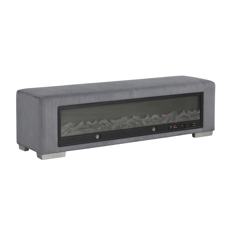 Banc en chenille Goffney de Furniture of America avec simulateur de cheminée et audio Bluetooth
