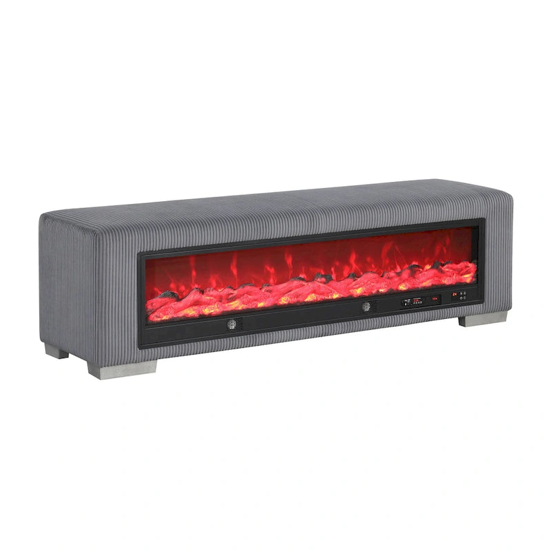 Banc en chenille Goffney de Furniture of America avec simulateur de cheminée et audio Bluetooth